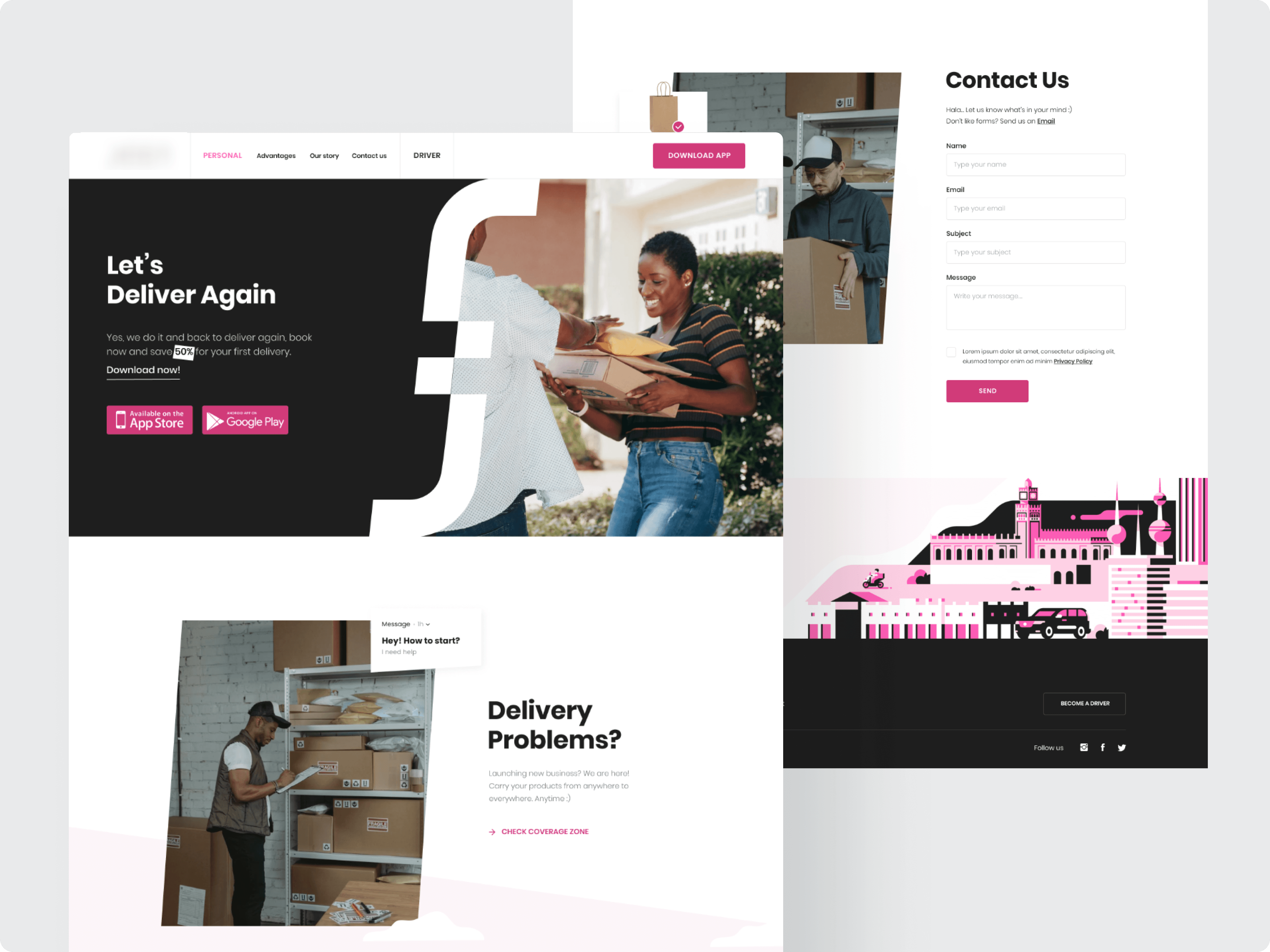 Desktop screens of the delivery website