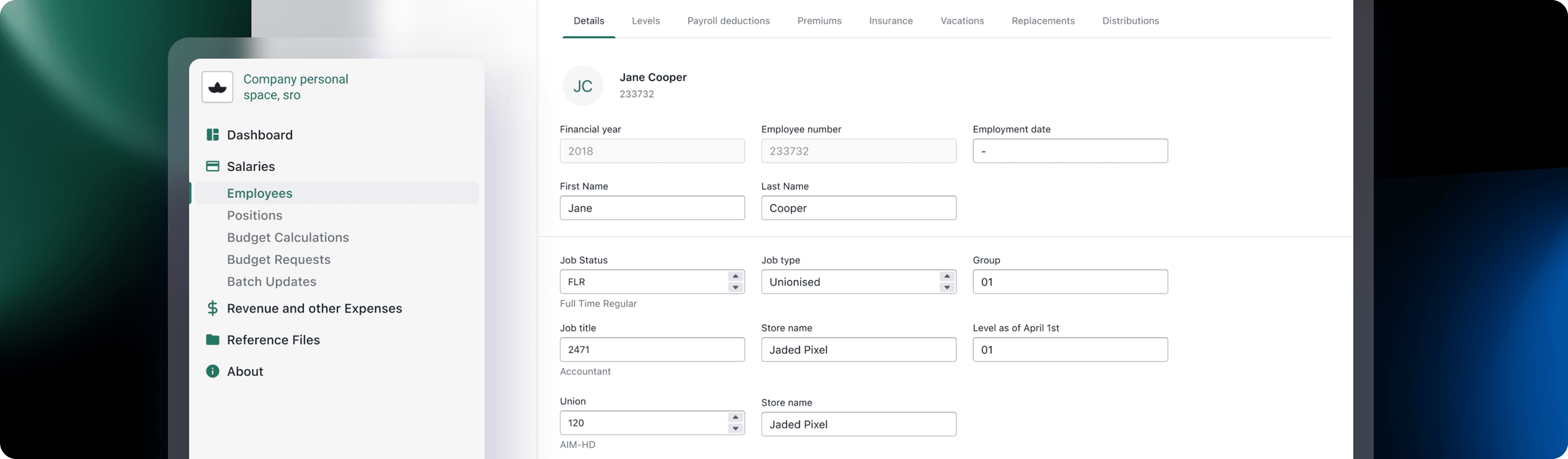 Dashboard interface on the gradient background