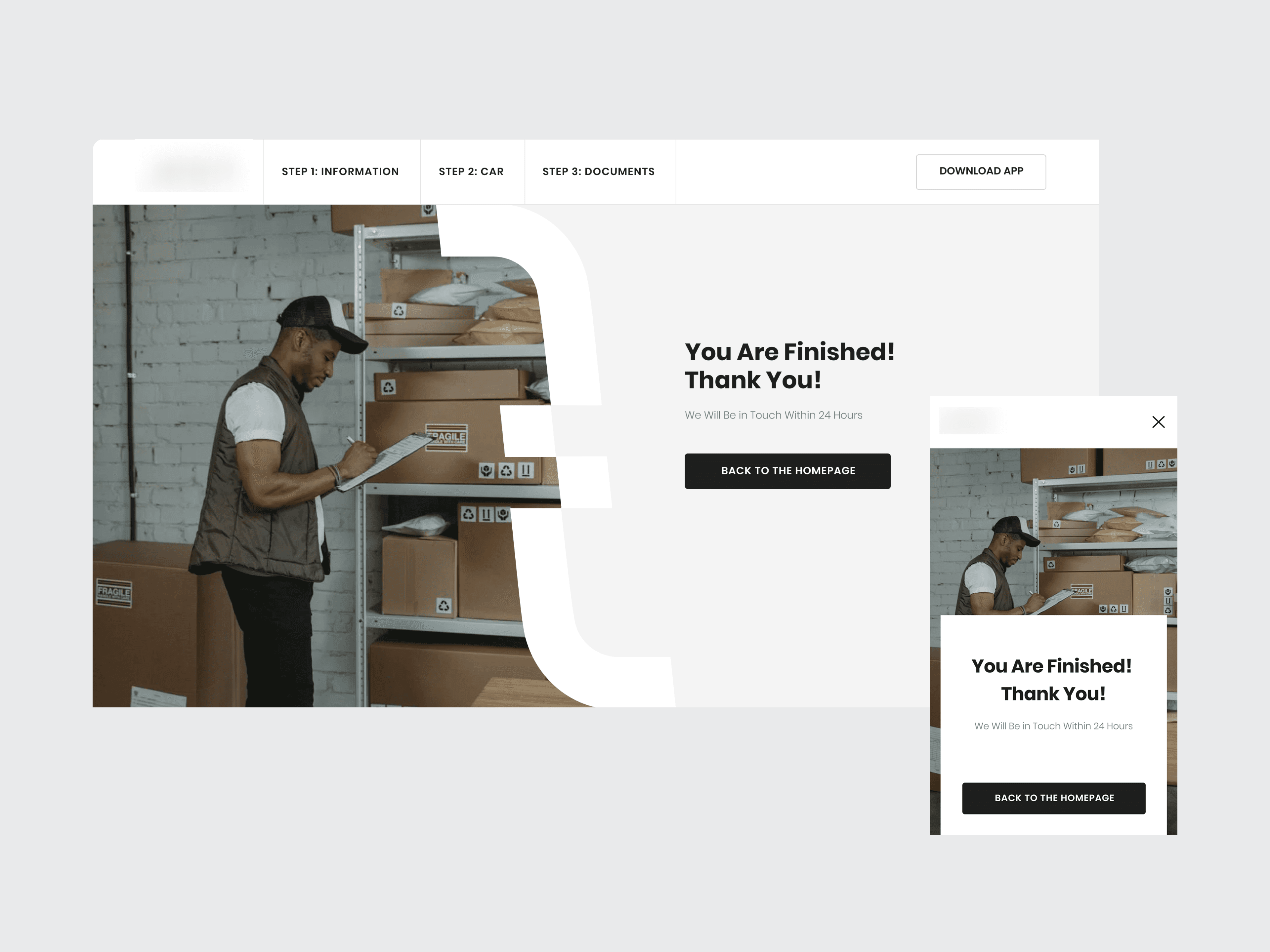 Webscreens of the confirmation form